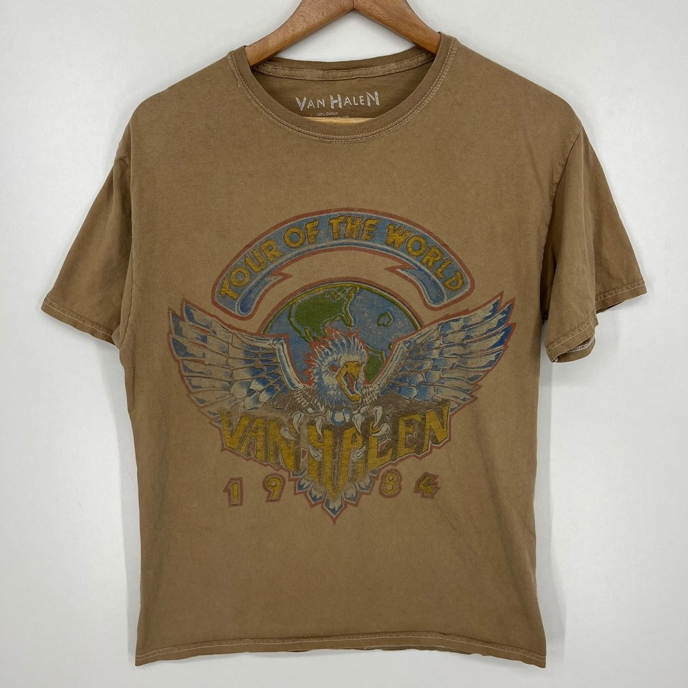 Van Halen 1984 Tour of the World Graphic T-Shirt Brown Mens Size S/M